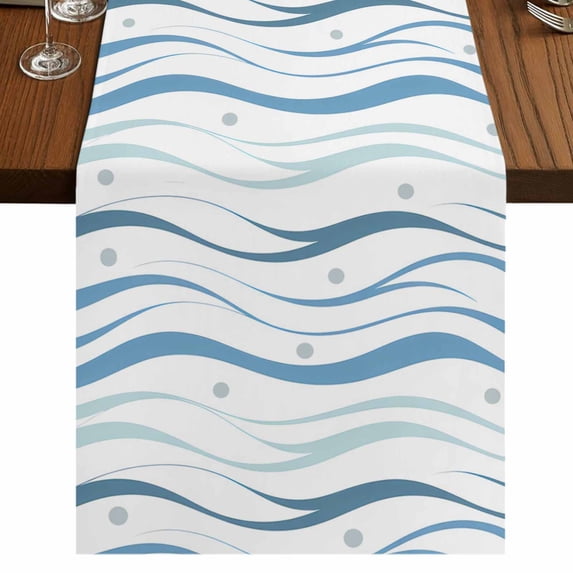Table Runners 72 Inches Long Dress Scarves, Blue Stripes Farmhouse Kitchen/Dining Table Runner, Coffee Tablerunners, Modern Gradient Abstract Ocean Waves Lines 16x72 Inch