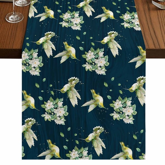 Table Runners 72 Inches Long Dress Scarves, Blue Summer Botanical Farmhouse Kitchen/Dining Table Runner, Coffee Tablerunners, Green Spring Floral Birds Farmhouse 13x72 Inch