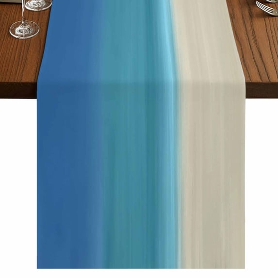 Table Runners 72 Inches Long Dress Scarves, Blue Teal Beige Ombre Farmhouse Kitchen/Dining Table Runner, Coffee Tablerunners, Modern Abstract Art Abstract 16x72 Inch