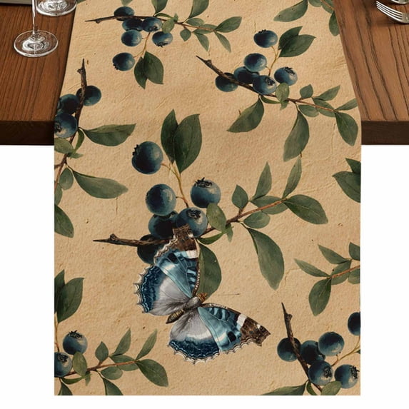 Table Runners 72 Inches Long Dress Scarves, Blueberry Spring Leaves Farmhouse Kitchen/Dining Table Runner, Coffee Tablerunners, Brown Botanical Branches 14x72 Inch