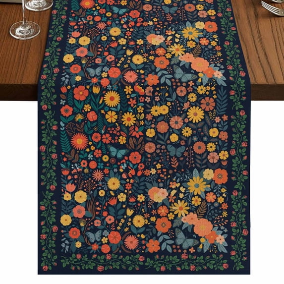 Table Runners 72 Inches Long Dress Scarves, Boho Flowers Farmhouse Kitchen/Dining Table Runner, Coffee Tablerunners, Spring Abstract Watercolor Floral Leaf 18x72 Inch