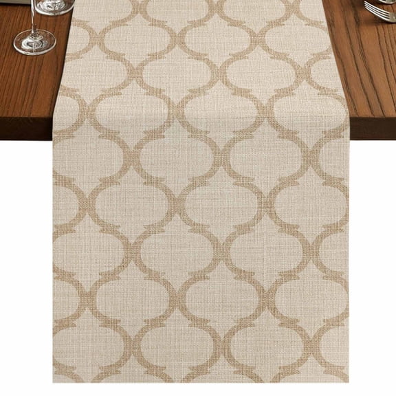 Table Runners 72 Inches Long Dress Scarves, Boho Moroccan Farmhouse Kitchen/Dining Table Runner, Coffee Tablerunners, Vintage Morocco Quatrefoil Geometric 14x72 Inch