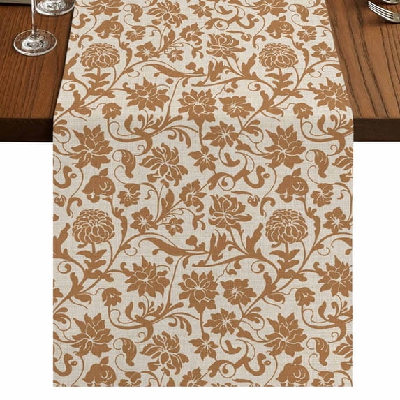 Table Runners 72 Inches Long Dress Scarves, Brown Floral Farmhouse Kitchen Table Runner, Coffee Tablerunners, Vintage Rustic Flowers Botanical Spring 14x72 Inch