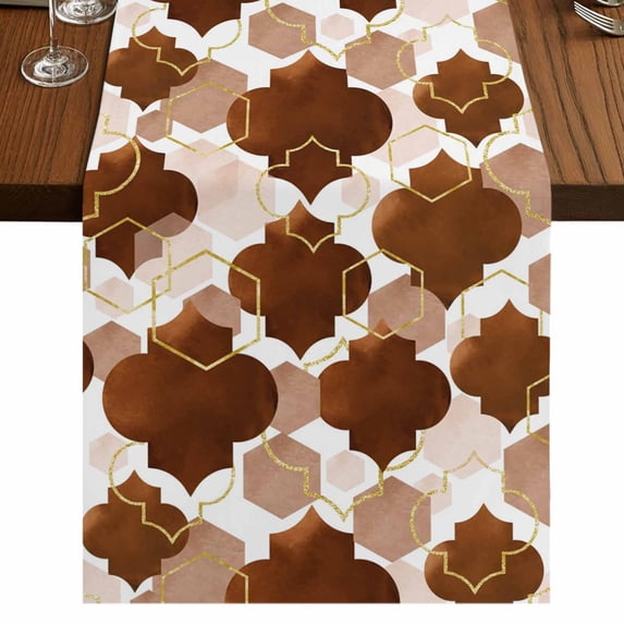 Table Runners 72 Inches Long Dress Scarves, Brown Geometric Moroccan Farmhouse Kitchen/Dining Table Runner, Coffee Tablerunners, Abstract Art Coffee Ombre Modern 14x72 Inch