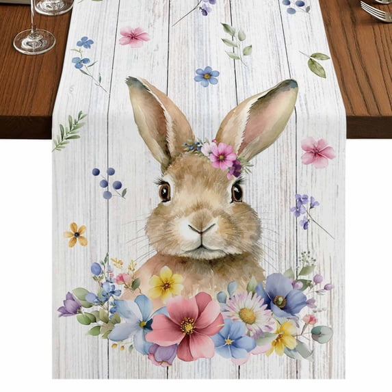 Table Runners 72 Inches Long Dress Scarves, Bunny Easter Farmhouse Kitchen Table Runner, Coffee Tablerunners, Spring Floral Pastoral Wooden 14x72 Inch