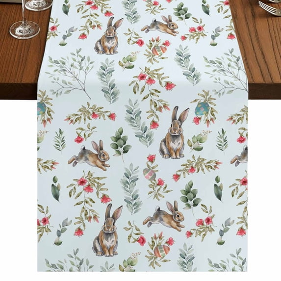 Table Runners 72 Inches Long Dress Scarves, Bunny Floral Easter Farmhouse Kitchen Table Runner, Coffee Tablerunners, Elegant Pastoral Spring Floral Rabbits 16x72 Inch