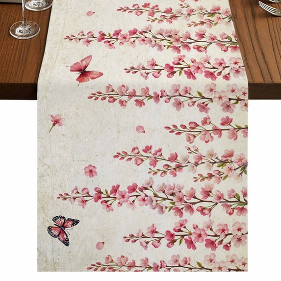 Table Runners 72 Inches Long Dress Scarves, Butterfly Flower Farmhouse Kitchen Table Runner, Coffee Tablerunners, Farmhouse Vintage Country Pink Floral 14x72 Inch