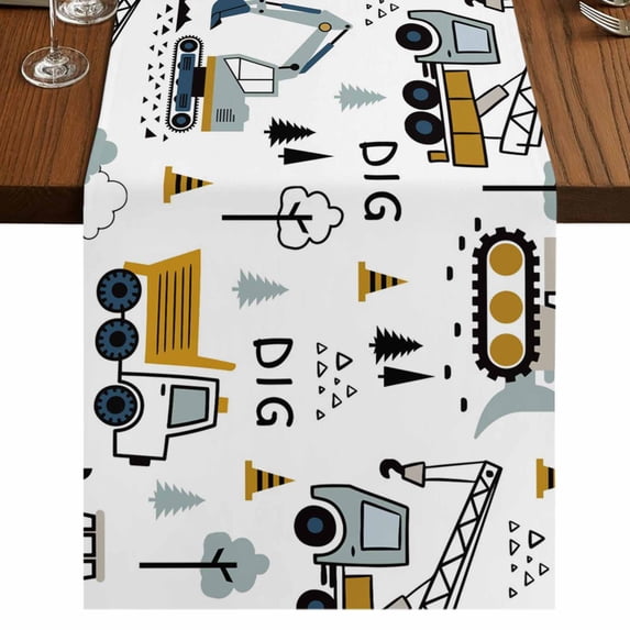 Table Runners 72 Inches Long Dress Scarves, Cartoon Tractor Farmhouse Kitchen/Dining Table Runner, Coffee Tablerunners, Cute Grey Digger Shovel Truck 14x72 Inch