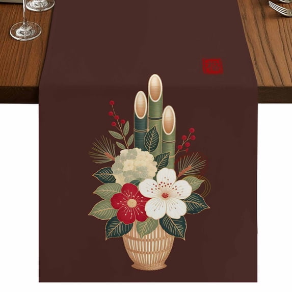 Table Runners 72 Inches Long Dress Scarves, Cherry Blossoms Farmhouse Kitchen/Dining Table Runner, Coffee Tablerunners, Japanese Spring Floral Leaves Rustic Brown 16x72 Inch