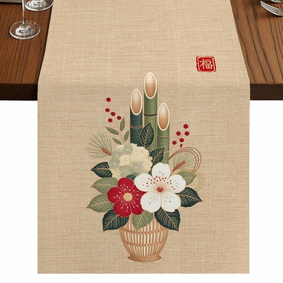 Table Runners 72 Inches Long Dress Scarves, Cherry Blossoms Farmhouse Kitchen/Dining Table Runner, Coffee Tablerunners, Japanese Spring Floral Leaves Vintage Beige 14x72 Inch