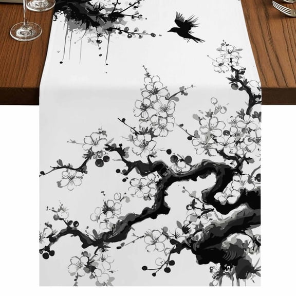 Table Runners 72 Inches Long Dress Scarves, Chinese Painting Farmhouse Kitchen/Dining Table Runner, Coffee Tablerunners, Traditional Culture Cool Bird Tree Branch 16x72 Inch