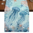 thumbnail image 1 of Table Runners 72 Inches Long Dress Scarves, Coastal Jellyfish Blue Farmhouse Kitchen/Dining Table Runner, Coffee Tablerunners, Summer Beach Nautical Coral Starfish 14x72 Inch, 1 of 9