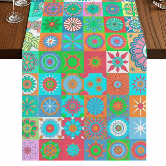 Table Runners 72 Inches Long Dress Scarves, Colorful Ethnic Farmhouse Kitchen Table Runner, Coffee Tablerunners, Modern Abstract National Geometric Teal 14x72 Inch