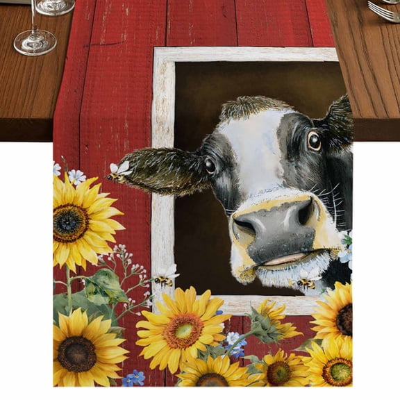 Table Runners 72 Inches Long Dress Scarves, Cows Sunflowers Farmhouse Kitchen/Dining Table Runner, Coffee Tablerunners, Rustic Farms Barns Flowers Bees Animals 14x72 Inch