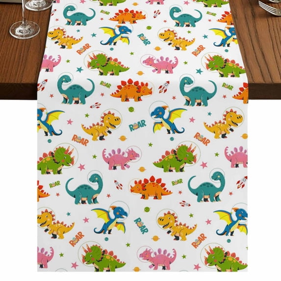 Table Runners 72 Inches Long Dress Scarves, Cute Dinosaur Farmhouse Kitchen/Dining Table Runner, Coffee Tablerunners, Cartoon Dino Funny Boys Girls Children 16x72 Inch