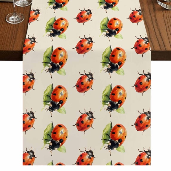 Table Runners 72 Inches Long Dress Scarves, Cute Ladybugs Farmhouse Kitchen/Dining Table Runner, Coffee Tablerunners, Spring Botanical Leaves Beige 14x72 Inch