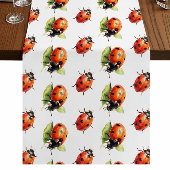 Table Runners 72 Inches Long Dress Scarves, Cute Ladybugs Farmhouse Kitchen/Dining Table Runner, Coffee Tablerunners, Spring Botanical Leaves Farmhouse 14x72 Inch