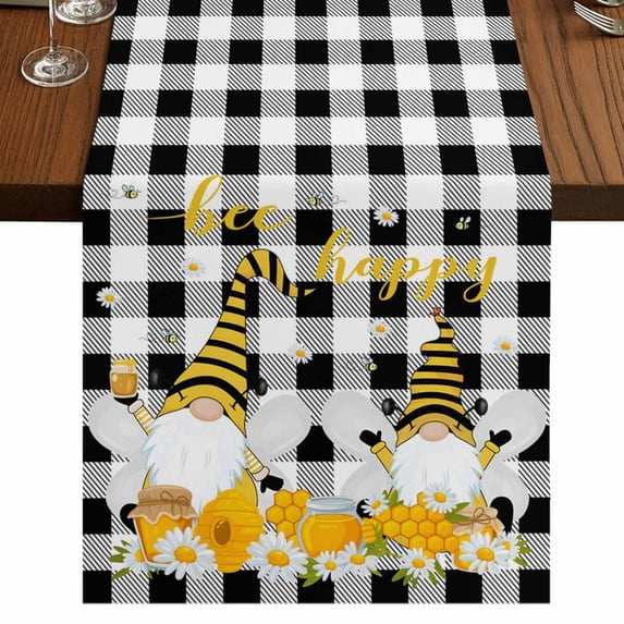 Table Runners 72 Inches Long Dress Scarves, Daisy Bees Gnomes Farmhouse Kitchen Table Runner, Coffee Tablerunners, Black White Plaid Farmhouse 14x72 Inch
