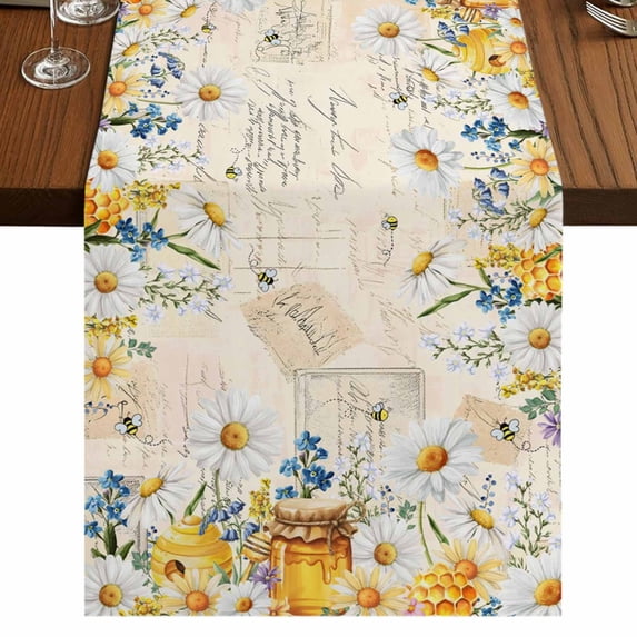 Table Runners 72 Inches Long Dress Scarves, Daisy Spring Floral Farmhouse Kitchen/Dining Table Runner, Coffee Tablerunners, Farmhouse Botanical Green Leaves Vintage Art 18x72 Inch