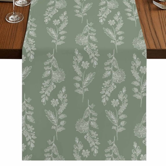 Table Runners 72 Inches Long Dress Scarves, Dark Green Botanical Farmhouse Kitchen/Dining Table Runner, Coffee Tablerunners, Pastoral Elegant Spring Floral 13x72 Inch