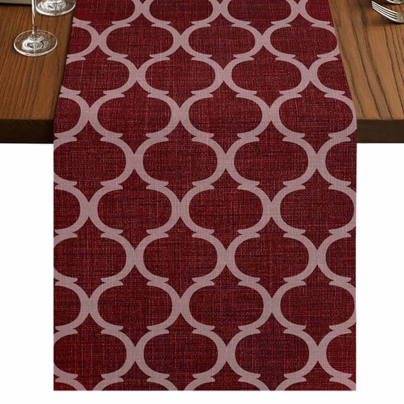 Table Runners 72 Inches Long Dress Scarves, Deep Red Morocco Farmhouse Kitchen/Dining Table Runner, Coffee Tablerunners, Retro Farmhouse Quatrefoil Plaid 16x72 Inch