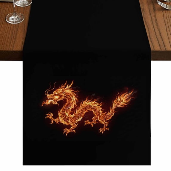 Table Runners 72 Inches Long Dress Scarves, Dragon Flames Farmhouse Kitchen/Dining Table Runner, Coffee Tablerunners, Orange Dragons Abstract Modern Art 16x72 Inch