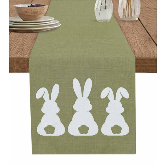 Table Runners 72 Inches Long Dress Scarves, Easter Bunny Farmhouse Kitchen/Dining Table Runner, Coffee Tablerunners, Cute Rabbit Family Vintage Green Abstract 13x72 Inch