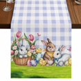 thumbnail image 1 of Table Runners 72 Inches Long Dress Scarves, Easter Bunny Farmhouse Kitchen Table Runner, Coffee Tablerunners, Cute Rabbits Chickens Flowers Rustic Purple Plaid 14x72 Inch, 1 of 9