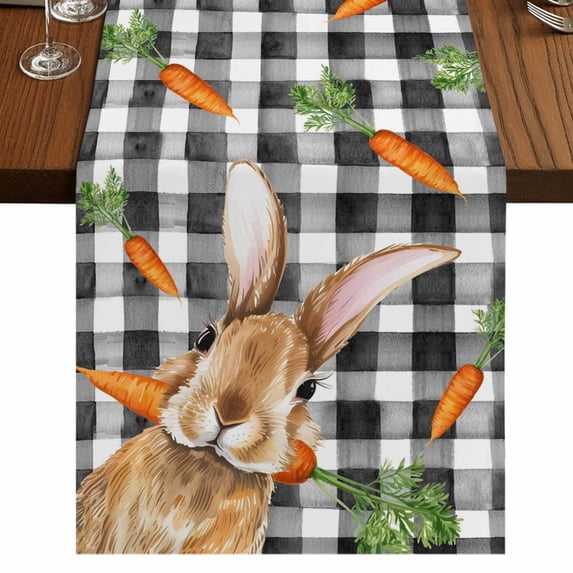 Table Runners 72 Inches Long Dress Scarves, Easter Bunny Farmhouse Kitchen Table Runner, Coffee Tablerunners, Spring Rabbits Carrots Black Buffalo Plaid 14x72 Inch