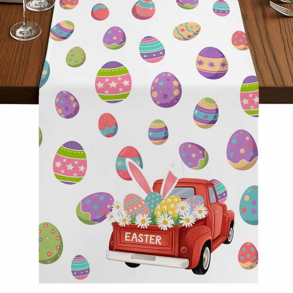 Table Runners 72 Inches Long Dress Scarves, Easter Eggs Farmhouse Kitchen Table Runner, Coffee Tablerunners, Spring Watercolor Bunny Daisy Red Truck 18x72 Inch