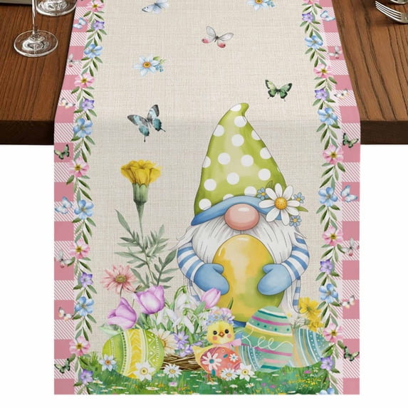 Table Runners 72 Inches Long Dress Scarves, Easter Farmhouse Kitchen Table Runner, Coffee Tablerunners, Country Gnomes Duck Floral Eggs Pink Buffalo Check 16x72 Inch