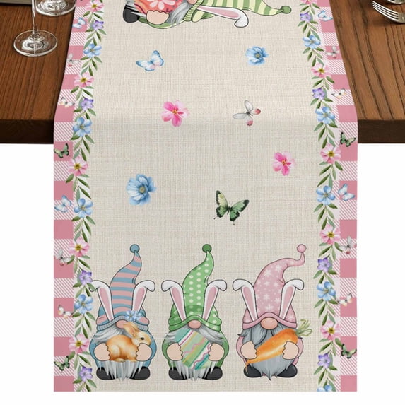 Table Runners 72 Inches Long Dress Scarves, Easter Farmhouse Kitchen Table Runner, Coffee Tablerunners, Country Gnomes Rabbit Colorful Eggs Flowers Treill 14x72 Inch