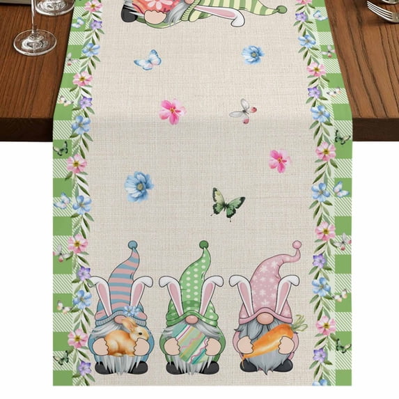 Table Runners 72 Inches Long Dress Scarves, Easter Farmhouse Kitchen Table Runner, Coffee Tablerunners, Retro Farmhouse Gnomes Flowers Rabbit Eggs Plaid 18x72 Inch