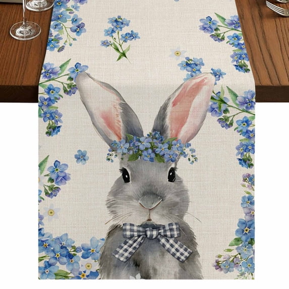 Table Runners 72 Inches Long Dress Scarves, Easter Farmhouse Kitchen Table Runner, Coffee Tablerunners, Spring Rabbit Blue Botanical Flowers Farmhouse 14x72 Inch