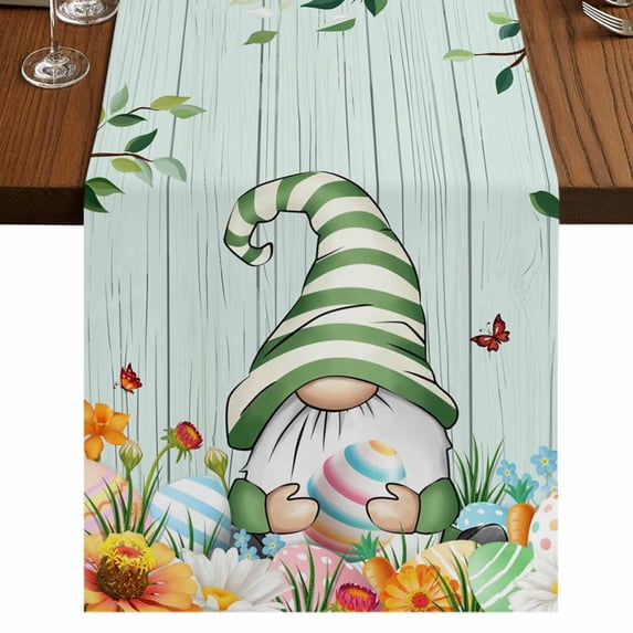 Table Runners 72 Inches Long Dress Scarves, Easter Gnomes Farmhouse Kitchen Table Runner, Coffee Tablerunners, Spring Watercolor Eggs Flower Wood Grain Teal 16x72 Inch