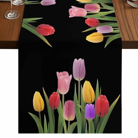 Table Runners 72 Inches Long Dress Scarves, Easter Tulip Farmhouse Kitchen Table Runner, Coffee Tablerunners, Spring Watercolor Country Flower Plant 14x72 Inch