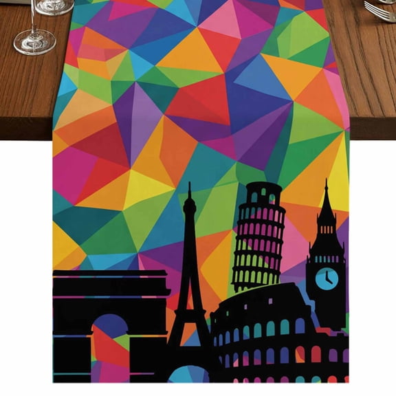 Table Runners 72 Inches Long Dress Scarves, Eiffel Tower Farmhouse Kitchen/Dining Table Runner, Coffee Tablerunners, Modern Colorful European Architectural Art 16x72 Inch