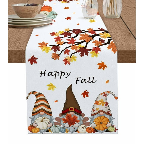 Table Runners 72 Inches Long Dress Scarves, Fall Farmhouse Kitchen/Dining Table Runner, Coffee Tablerunners, Orange Yellow Thanksgiving Maple Leaf Gnomes Pumpkin 13x72 Inch