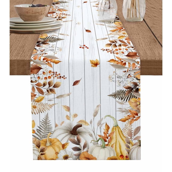 Table Runners 72 Inches Long Dress Scarves, Fall Grey Orange Farmhouse Kitchen/Dining Table Runner, Coffee Tablerunners, Thanksgiving Pumpkins Vintage Maple Leaf 13x72 Inch