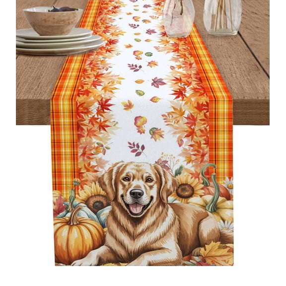 Table Runners 72 Inches Long Dress Scarves, Fall Sunflower Farmhouse Kitchen/Dining Table Runner, Coffee Tablerunners, Thanksgiving Plaid Maple Leaf Puppy 13x72 Inch