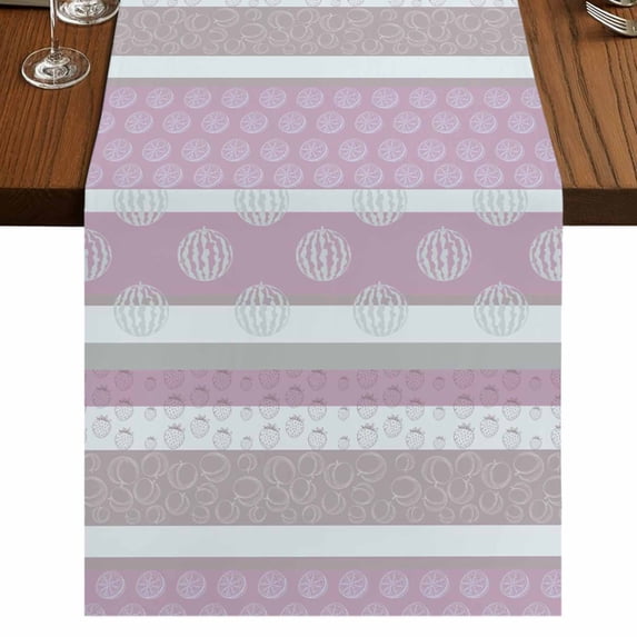 Table Runners 72 Inches Long Dress Scarves, Farm Fruits Farmhouse Kitchen/Dining Table Runner, Coffee Tablerunners, Watermelon Lemons Peach Pink Grey Striped 16x72 Inch