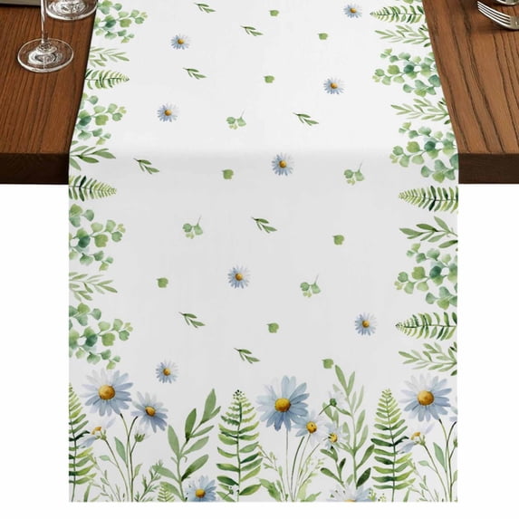 Table Runners 72 Inches Long Dress Scarves, Farmhouse Botancial Farmhouse Kitchen/Dining Table Runner, Coffee Tablerunners, Pastoral Daisy Leaves Watercolor 16x72 Inch