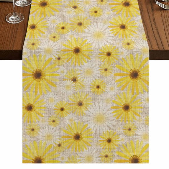 Table Runners 72 Inches Long Dress Scarves, Farmhouse Daisy Farmhouse Kitchen/Dining Table Runner, Coffee Tablerunners, Spring Watercolor Yellow White Floral Beige 16x72 Inch