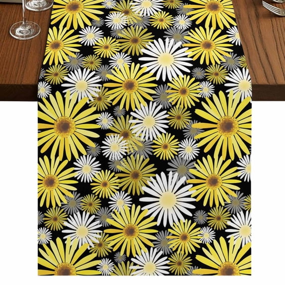 Table Runners 72 Inches Long Dress Scarves, Farmhouse Daisy Farmhouse Kitchen/Dining Table Runner, Coffee Tablerunners, Spring Watercolor Yellow White Floral 16x72 Inch