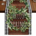thumbnail image 1 of Table Runners 72 Inches Long Dress Scarves, Farmhouse Green Garland Farmhouse Kitchen/Dining Table Runner, Coffee Tablerunners, Spring Black Plaid Wood Grain 14x72 Inch, 1 of 9