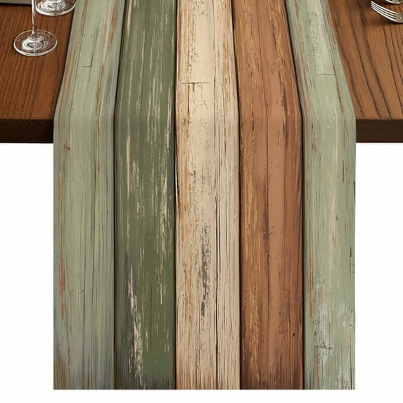 Table Runners 72 Inches Long Dress Scarves, Farmhouse Sage Green Brown Farmhouse Kitchen Table Runner, Coffee Tablerunners, Vintage Wooden Striped 16x72 Inch