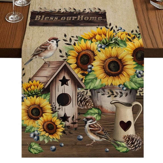 Table Runners 72 Inches Long Dress Scarves, Farmhouse Sunflowers Farmhouse Kitchen Table Runner, Coffee Tablerunners, Western Star Vintage Sparrows 16x72 Inch