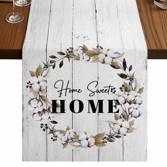 Table Runners 72 Inches Long Dress Scarves, Farmhouse Wreath Farmhouse Kitchen Table Runner, Coffee Tablerunners, Sweet Home Rustic Plants Texture Grey Wood 14x72 Inch