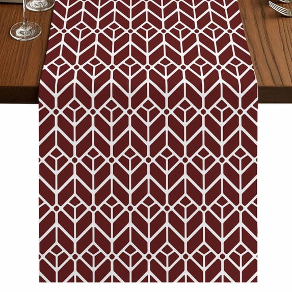 Table Runners 72 Inches Long Dress Scarves, Geometric Farmhouse Kitchen Table Runner, Coffee Tablerunners, Modern Abstract Lines Texture Red 14x72 Inch