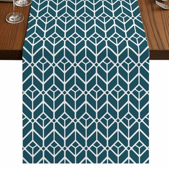Table Runners 72 Inches Long Dress Scarves, Geometric Farmhouse Kitchen Table Runner, Coffee Tablerunners, Modern Abstract Lines Texture Teal 14x72 Inch